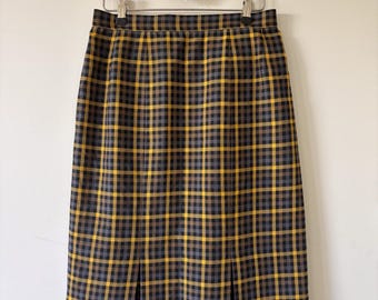 Vintage Yellow Plaid Skirt | High Waisted Pleated 80s/90s | Lopel Sports