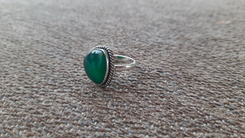 925 Silver Ring Green Onex Tringular Ring,Women Ring Gemstone Ring Natural Green Onex Ring
