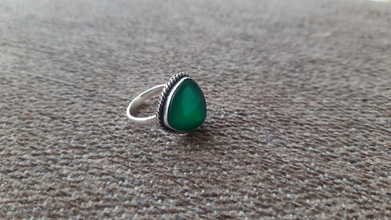 925 Silver Ring Green Onex Tringular Ring,Women Ring Gemstone Ring Natural Green Onex Ring