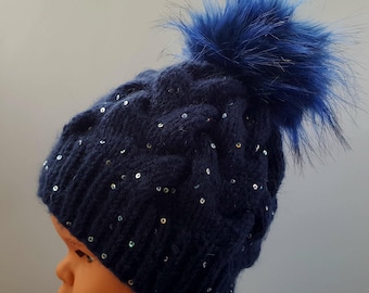 Winter hat,Baby Hat,Kids hat,Knitted hat,Knitted baby hat,Blue hat pompom,Blue winter hat,Blue winter hat kids