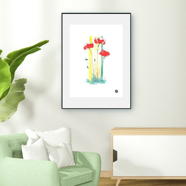 Papaveri Rossi Red Poppies - Italian Fine Art Repro Print Giclée Gift Illustration Decor Home Wall Art Artistic Colorful