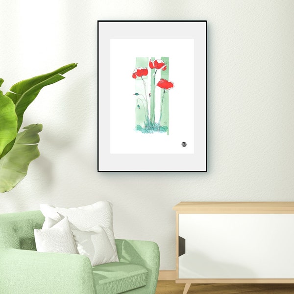 Papaveri Rossi Red Poppies - Italian Fine Art Repro Print Giclée Gift Illustration Decor Home Wall Art Artistic Colorful