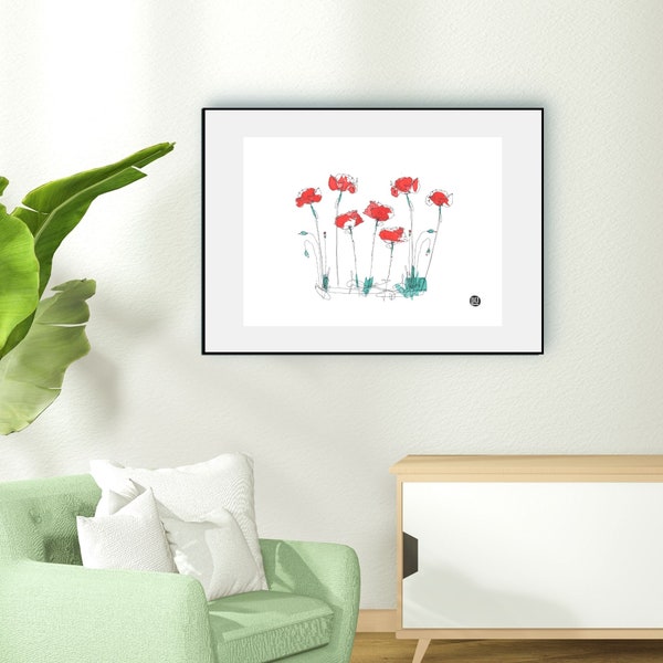 Papaveri Rossi Red Poppies - Italian Fine Art Repro Print Giclée Gift Illustration Decor Home Wall Art Artistic Colorful