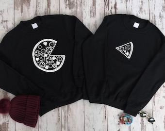 Matching pizza and pizza slice sweatshirt Gift for couple Valentine&#39;s day present