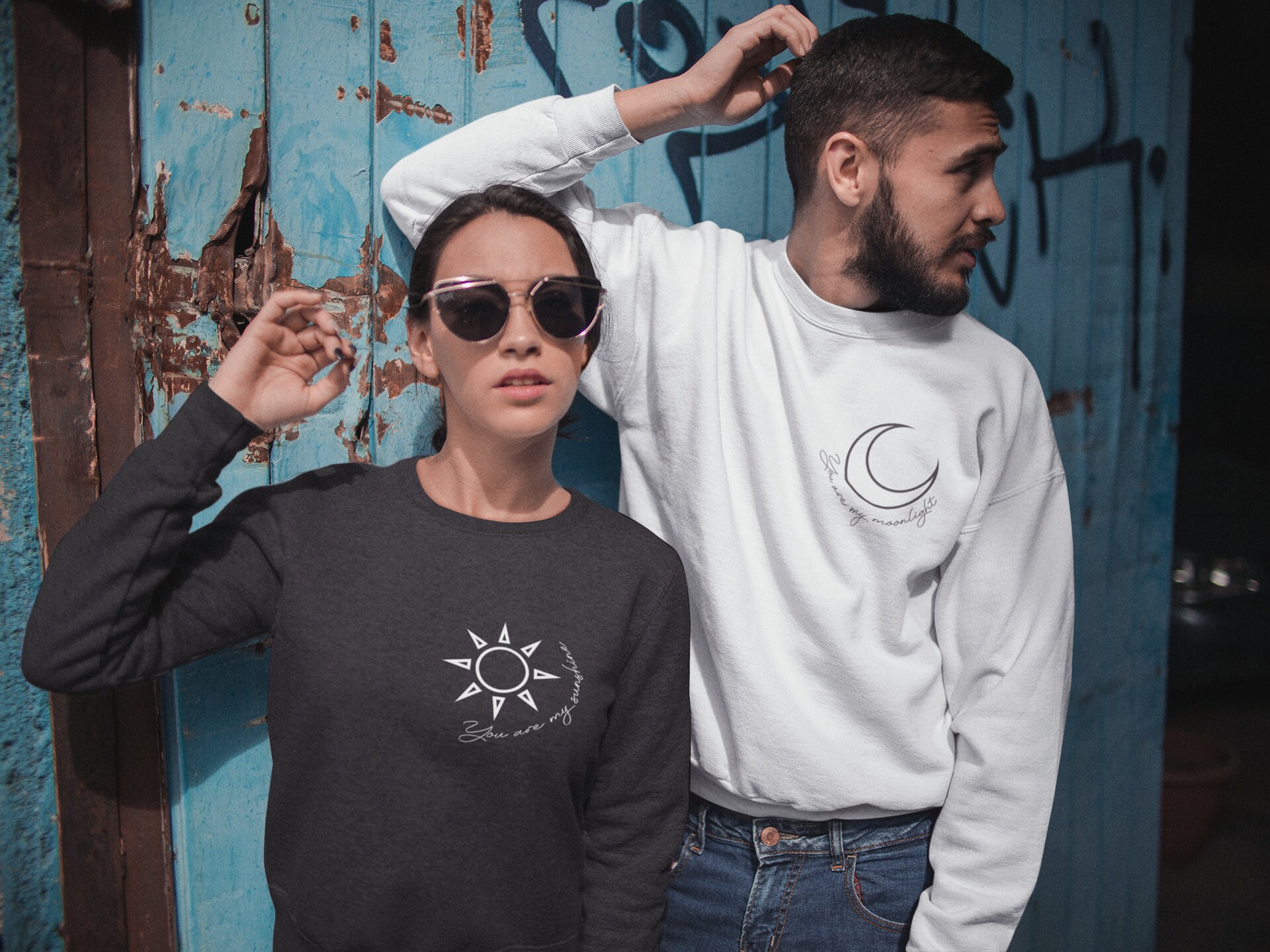 You are my sunshine moonlight sweatshirt set, cute gift for couples, Birthday present for girlfriend or boyfriend