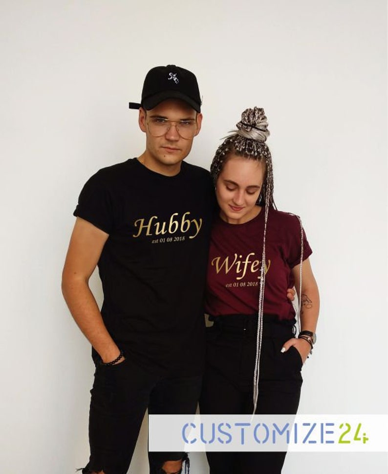 Tstars Hubby /& Wifey Matching Couple Raglan Shirt His /& Hers Gift for Husband and Wife