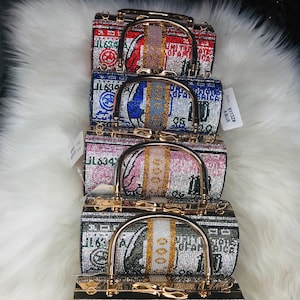 Crystal 100 Dollar Bill Handbag, Money Clutch, Money Bag, Bling Bag