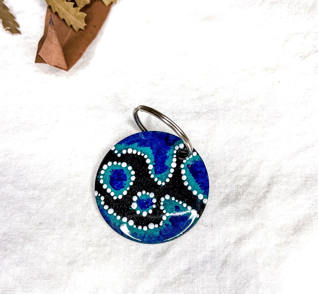 40mm Round Polymer Clay aboriginal reef Design Key Ring - Etsy