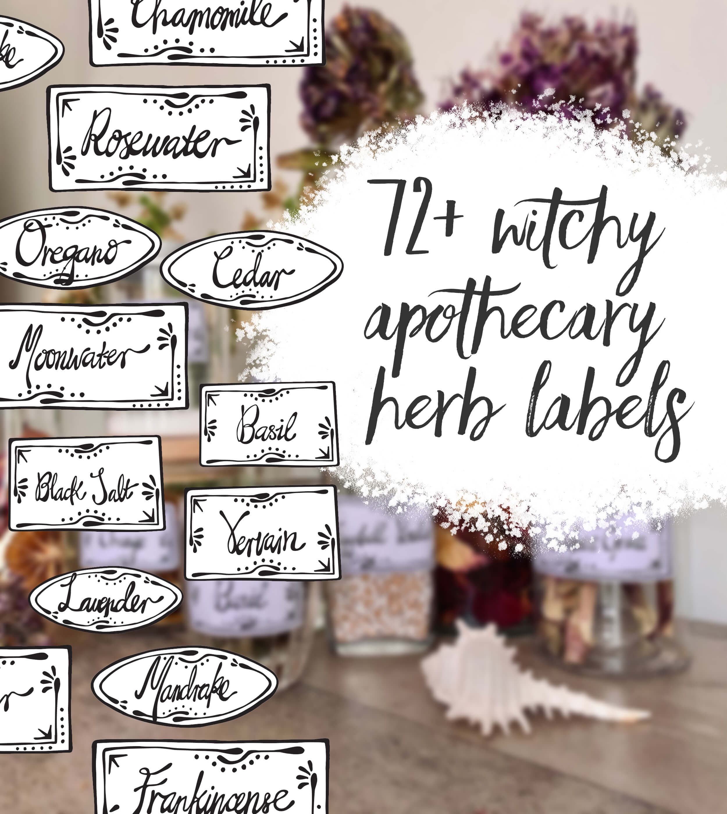 72 Herb &amp; Spice Labels, Printable Herbs, Pantry Herb Labels, Witchy ...