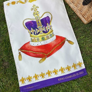 Royal Crown Tea Towel by Artist Catherine Cook, Keepsake, Souvenir, Memorabilia, Coronation of King Charles Tea Towel, Tea Towel