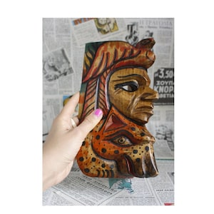 masque sculpté à la main vintage, masque tribal maya animal, masque en bois latino-américain, art populaire, décoration coloniale, décoration de style ethnique