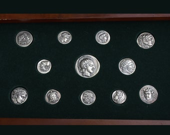 12 Silver 925 Copies of Ancient Greek Coins, Drachmae Coins,Obol Coins, Greek Ancient Coins, Silver Coins, Athens Coins, Alexander the Great