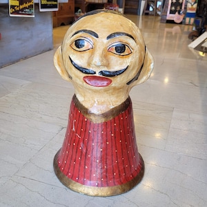 Busto de hombre indio, figura vintage de la India, hecho en la India, hombre indio vintage, hombre indio con bigote, cabeza de hombre vintage, cara de madera