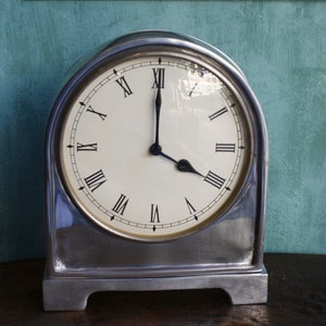 Aluminum Table Clock, Vintage Metal Desk Clock,  Aluminum Vintage Clock, AA Battery Clock, Metal Table Clock, Minimal Clock, Office Decor