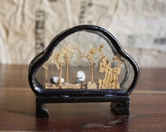 Mini Vintage Cork Diorama , Panda Bamboo Forest Diorama, Japanese Cork Landscape, Oriental Folk Art, Made In China, Oriental Home Decoration
