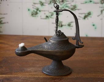 Decoración oriental del hogar, Lámpara Genie, Lámpara antigua Aladdin, Lámpara de aceite, Lámpara Genie Miniatura, Quemador de lámpara de aceite