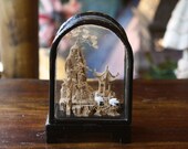 Curved Vintage Cork Diorama , Japanese Cork Landscape, Oriental Folk Art, Japan Art, Pagoda ,Japanese Diorama, Oriental Home Decoration