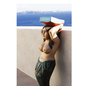 Greek Vintage Mermaid Ships Figurehead, Mermaid Statue, Mermaid Sculpture, Wooden, Hand Painted, Made In Greece, Nautical Decoration