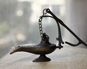 Genie Lamp, Aladdin Antique Lamp, Vintage Oil Lamp, Oriental Brass,Miniature, Oil Lamp Burner, Wall Hanging, Oriental Home Decor, Bronze
