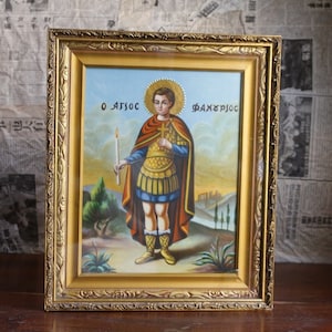 Agios Fanourios Vintage Icon, Saint Fanourios Icon, St. Phanourios Icon, Wall Hanging Icon, Religious Item, Christian Greek Orthodox Icon