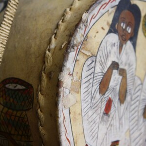 Vintage Ethiopian Leather Drum, Coptic, Hand Painted Drum, African Art ...