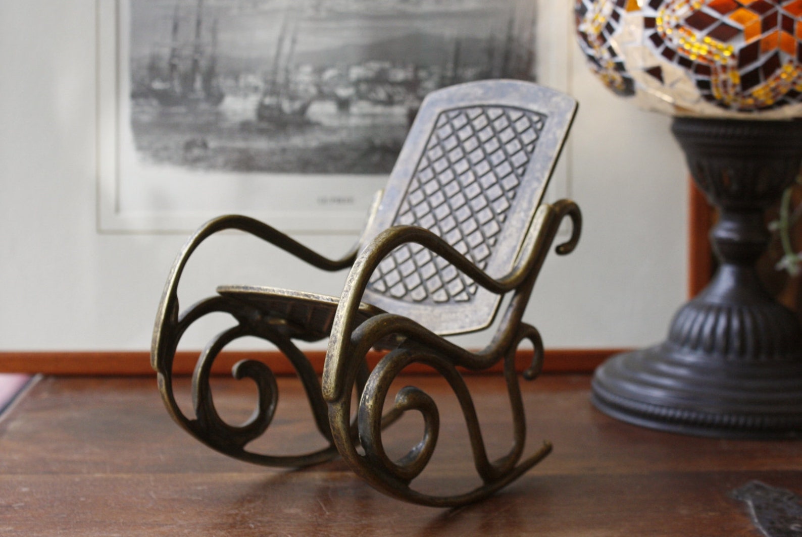 Beautiful Brass Rocking Chair Figurine, Bronze Rocking Chair Sculpture ...