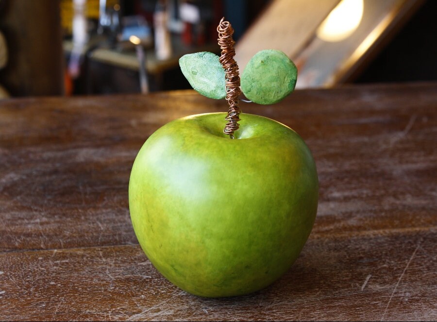 Green Apple Ceramic Figurine