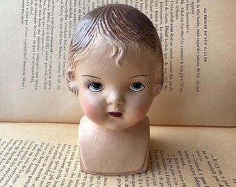 Testa di bambino, testa di bambola, viso di bambola, bambola stile vintage, testa di bambola, testa di bambino cieco