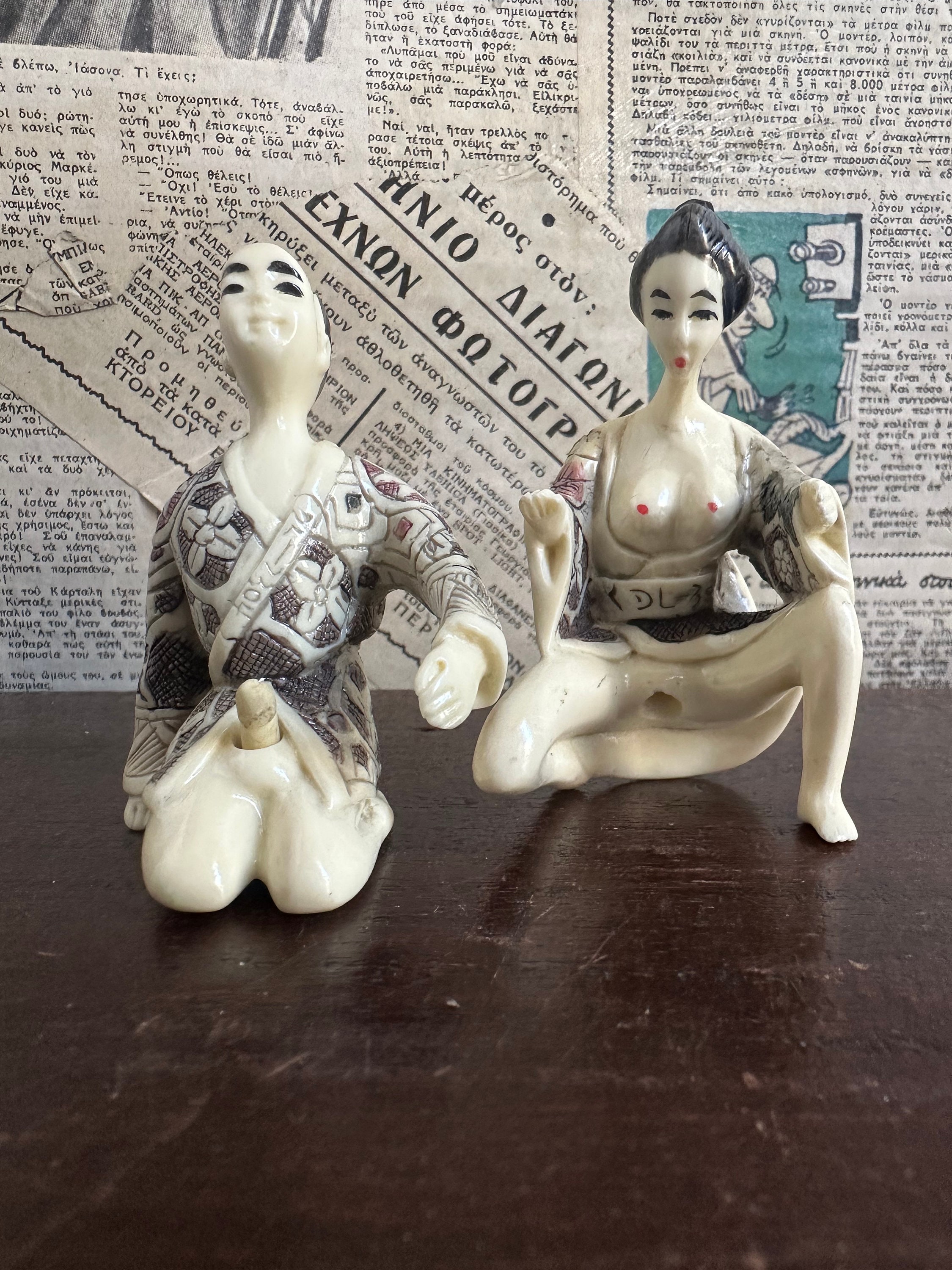 Vintage Shunga Couple, Japanese Couple Figurine, Erotic Asian Art