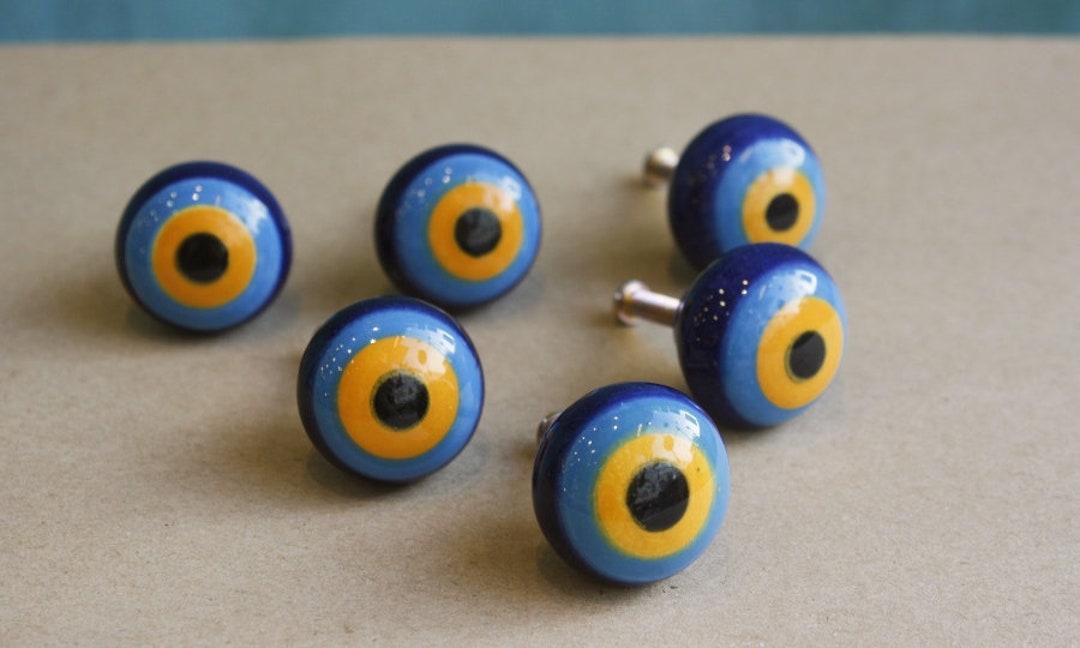 6 Boutons De Tiroir En Bois Style Bohème - 35 Mm, Motifs Blancs, Pour Armoire, Commode, Rénovation Meubles - 9