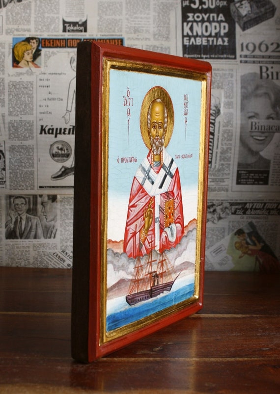 1784 聖ニコラオ　イコン　キリスト教　正教会　サンタクロース　彫刻　像　骨董 1784 聖ニコラオ イコン キリスト教 正教会 サンタクロース 彫刻 像 骨董