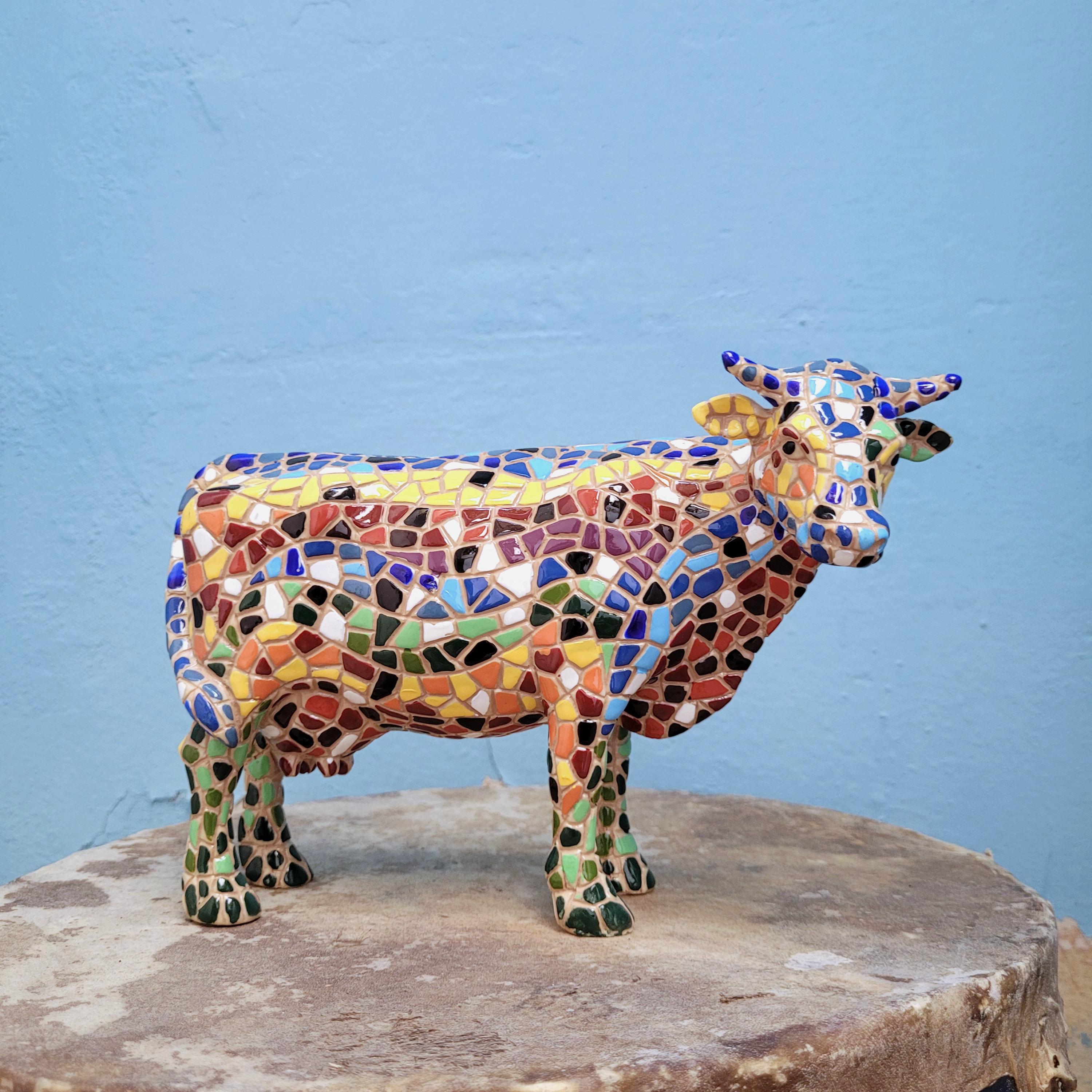 カウパレード 花柄陶器牛オブジェ 約15cm カウパレード 花柄陶器牛オブジェ