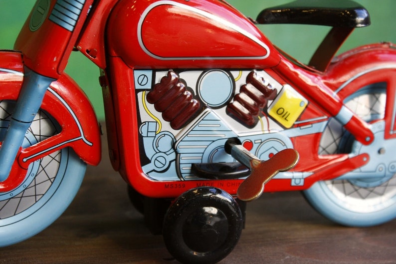 Vintage Tin Toy Motorcycle Red Motorcycle Motor Figurine Etsy