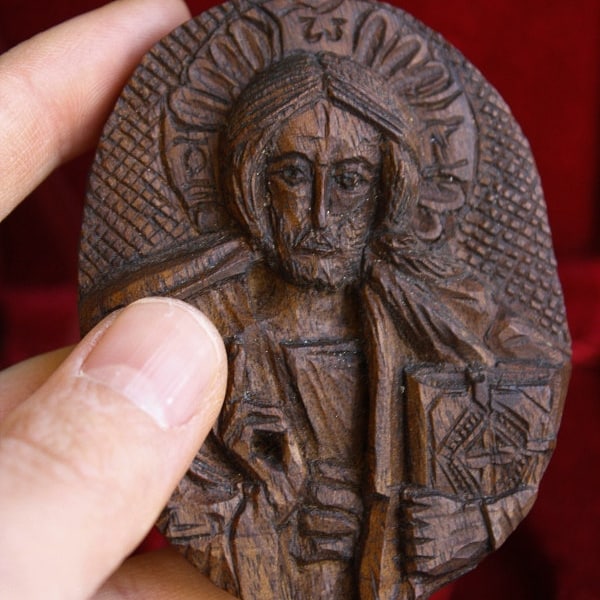 Wood Carved Jesus Icon, Vintage Hand Carved Jesus Christ Miniature,Jesus Wooden Icon, Christian Orthodox Icon, Small Jesus Icon, Greek  Icon