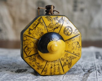 Rare Chinese Snuff Box, Vintage Opium Bottle, Ying Yang Octagon Shape Box, Carved Chinese Symbols