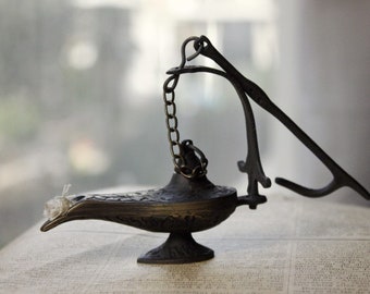 Genie Lamp, Aladdin Antique Lamp, Vintage Oil Lamp, Oriental Brass,Miniature, Oil Lamp Burner, Wall Hanging, Oriental Home Decor, Bronze