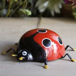 Beautiful Little Ladybug Figurine, Big Ladybug Magnet, Fridge Magnet, Red Black Ladybug, Large Metallic Ladybug Ornament, Handmade Figurine