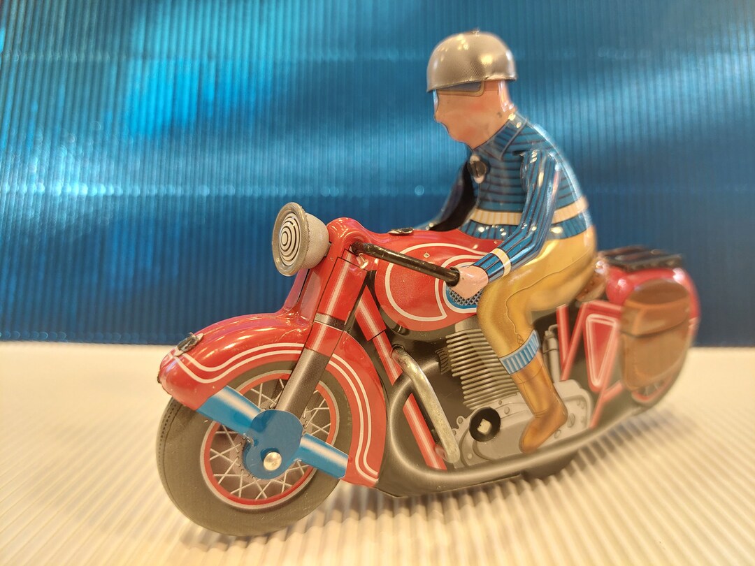 Wind up Biker Toy ,vintage Tin Toys, 90's Metal Toys, Windup Motor