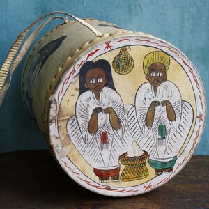 Vintage Ethiopian Leather Drum, Coptic, Hand Painted Drum, African Art ...