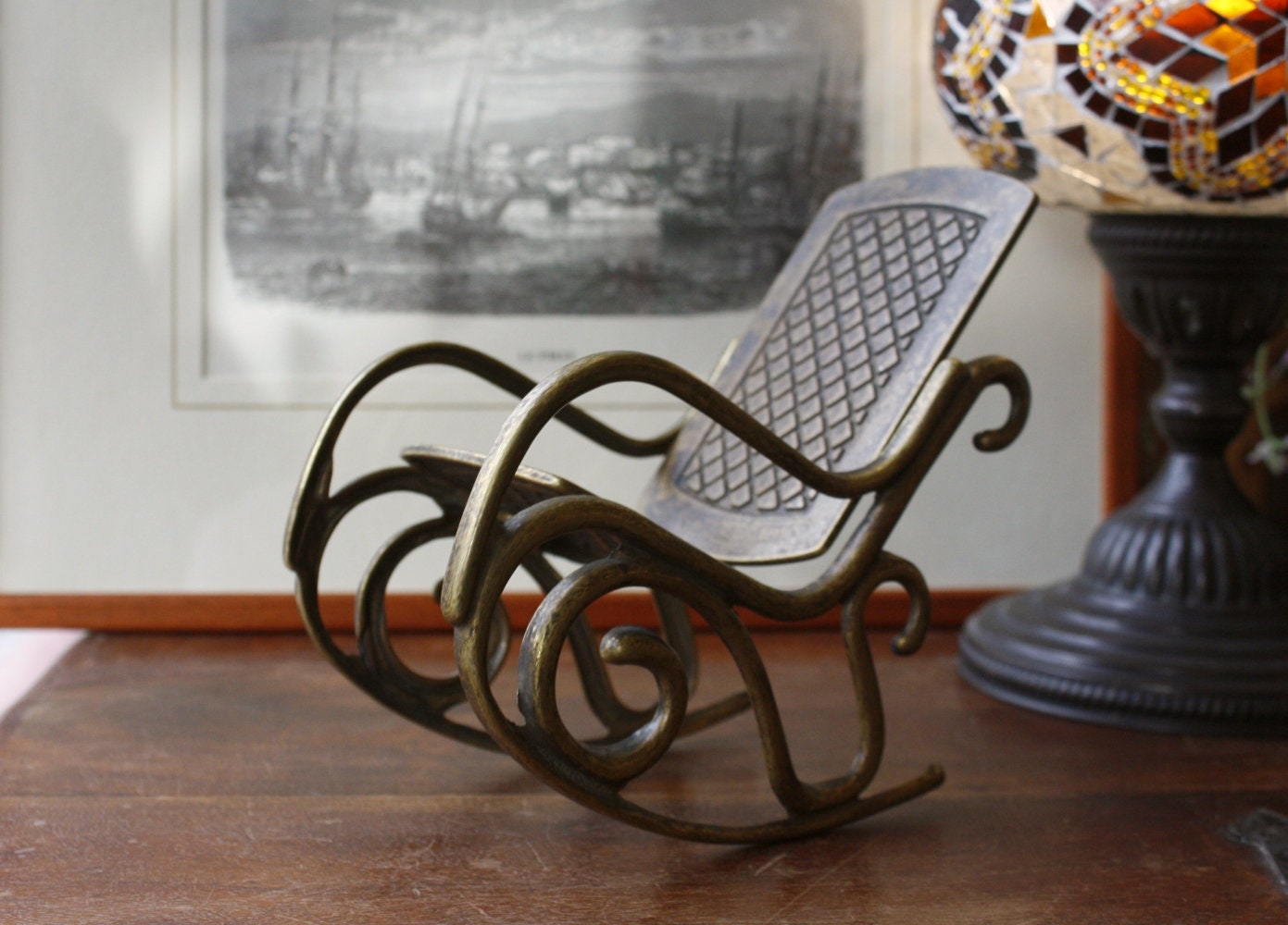 Beautiful Brass Rocking Chair Figurine, Bronze Rocking Chair Sculpture ...