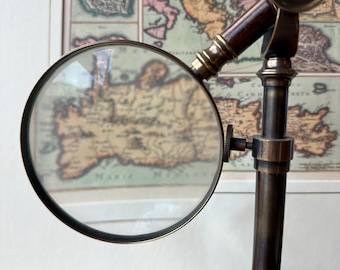 Vergrootglas op houten standaard, vergrootglas op tafel, messing vergrootglas, bureaubladvergrootglas verplaatsbaar, verstelbaar vergrootglas