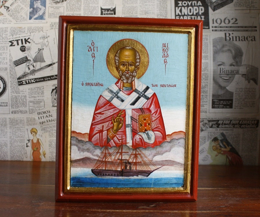 手描きの聖ニコラウスのアイコン、キリスト教正教会のアイコン、手作り