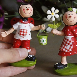 Set Of Two Ladybug Fairies, Fairy Miniatures, Ladybug Collection, Handpainted Ladybug, Figurine, For Her, Retro Fairy,Handpainted