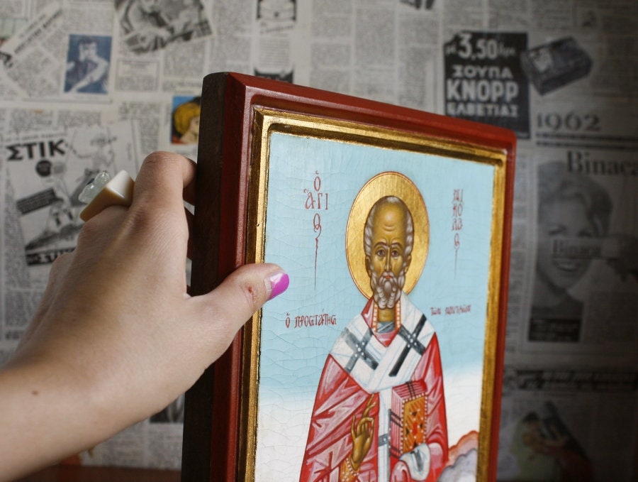 手描きの聖ニコラウスのアイコン、キリスト教正教会のアイコン、手作り