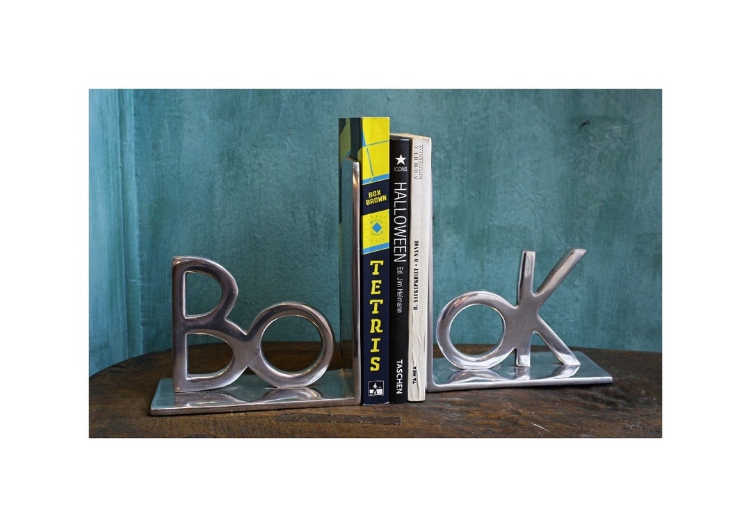 A Set of Vintage Aluminium Bookends, Letter Shaped Book Ends, BOOK ...