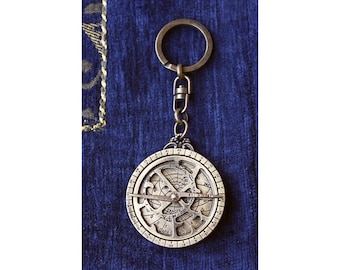Porte-clés en bronze Astrolabe Mares, porte-clés Astrolabe, porte-clés Astrolabe, cadeau astronomie, amateur d&#39;astronomie, astrolabe, collectionneur astrolabe