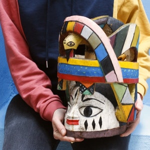 Colonial Interior Design Decoration, Yoruba Gelede, African Traditional Object, Vintage Hand Crafted Gelede, Retro Original African Mask Hat