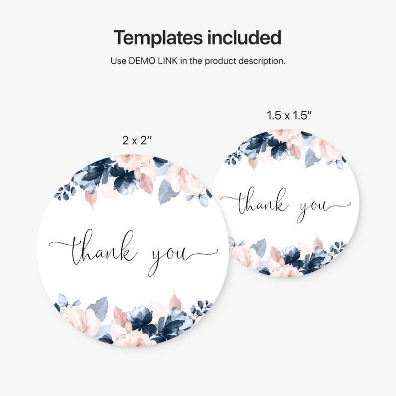 Round Thank You Tag Template with Watercolor Dusty Blue and | Etsy
