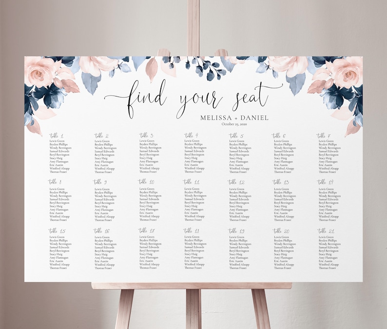 Wedding Guest Seating Chart Template With Watercolor Dusty Etsy