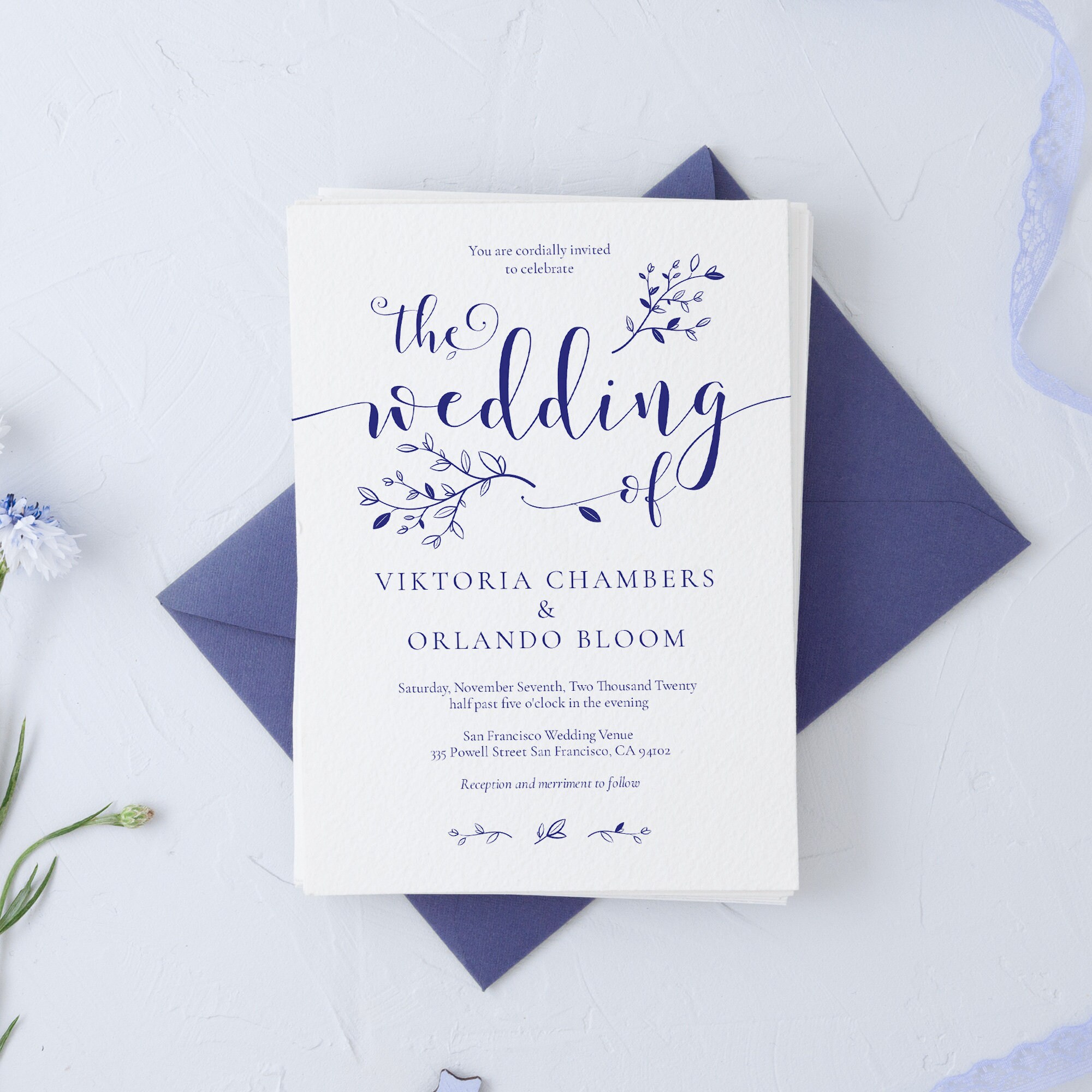 Navy Blue Wedding Invitation Template Printable Invitation Etsy
